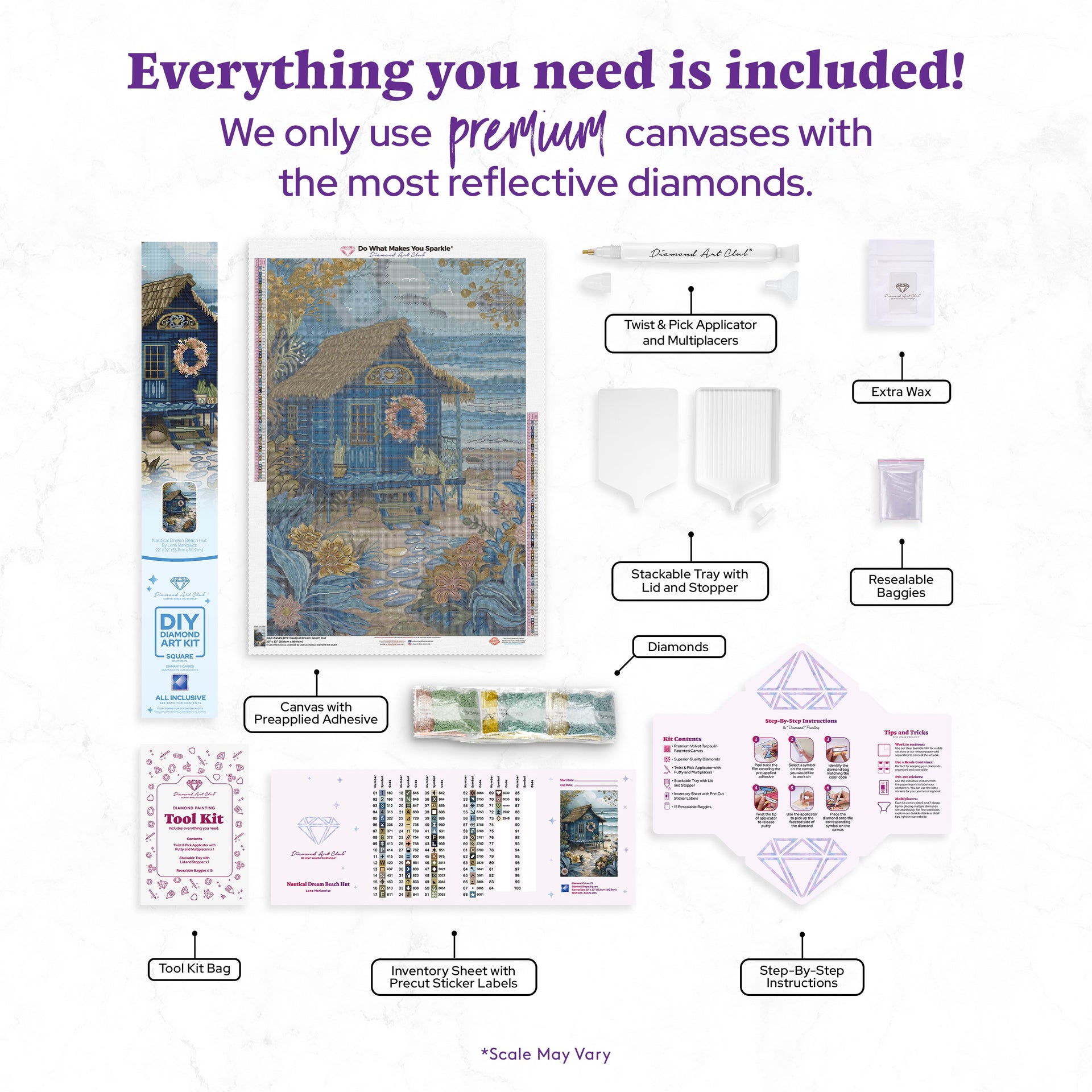 Diamond Painting Nautical Dream Beach Hut 22" x 32" (55.8cm x 80.9cm) / Square with 73 Colors including 1 AB and 2 Fairy Dust Diamonds / 72,800