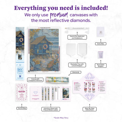 Diamond Painting Nautical Dream Beach Hut 22" x 32" (55.8cm x 80.9cm) / Square with 73 Colors including 1 AB and 2 Fairy Dust Diamonds / 72,800