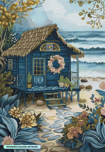 Diamond Painting Nautical Dream Beach Hut 22" x 32" (55.8cm x 80.9cm) / Square with 73 Colors including 1 AB and 2 Fairy Dust Diamonds / 72,800