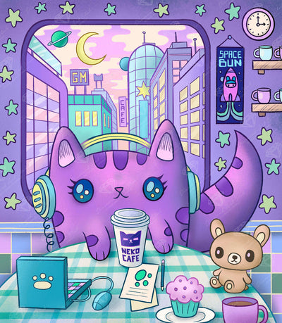 Diamond Painting Neko Cafe 22" x 25" (55.6cm x 63.8cm) / Round with 56 Colors including 2 ABs and 3 Fairy Dust Diamonds / 46,864