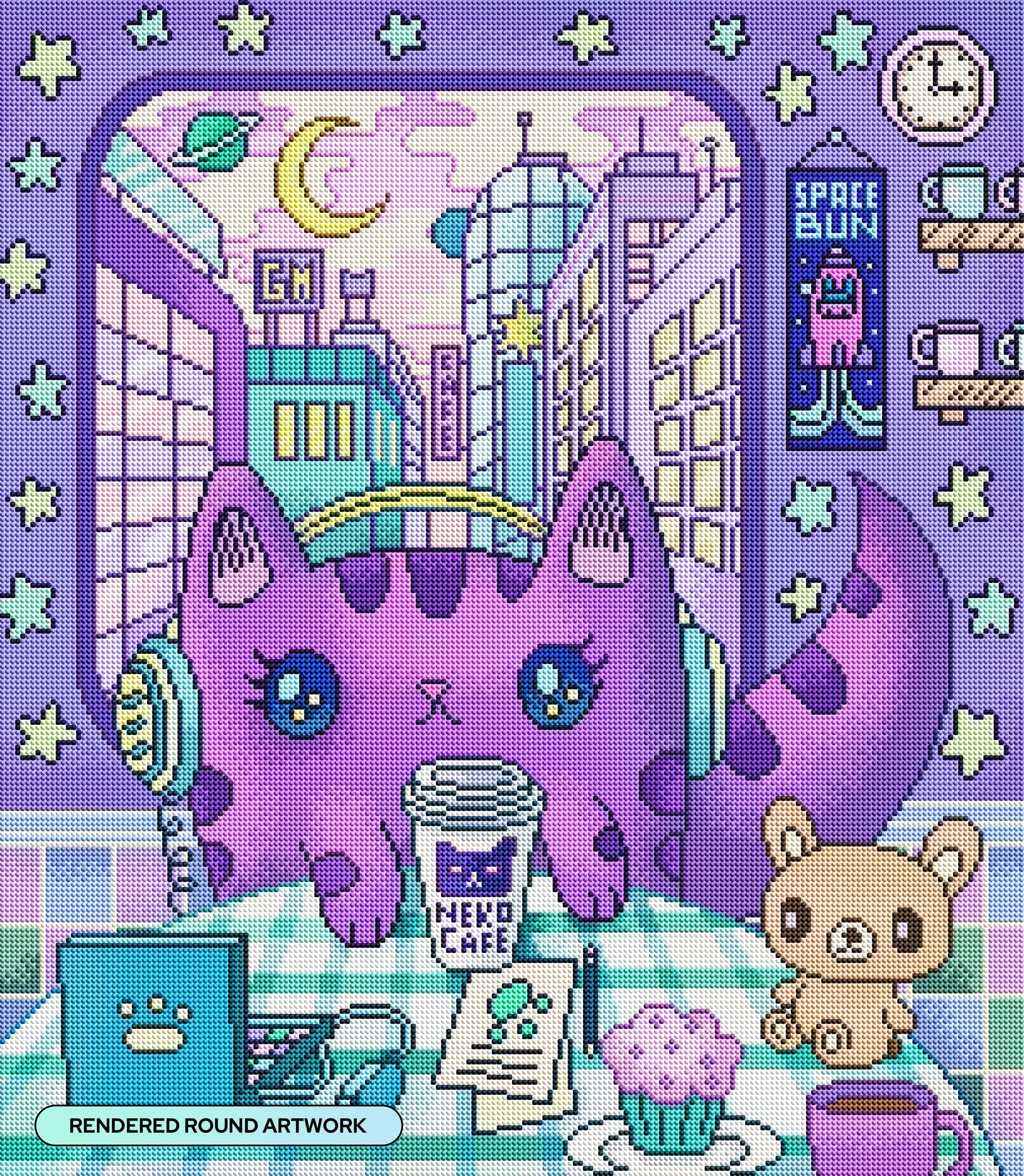 Diamond Painting Neko Cafe 22" x 25" (55.6cm x 63.8cm) / Round with 56 Colors including 2 ABs and 3 Fairy Dust Diamonds / 46,864