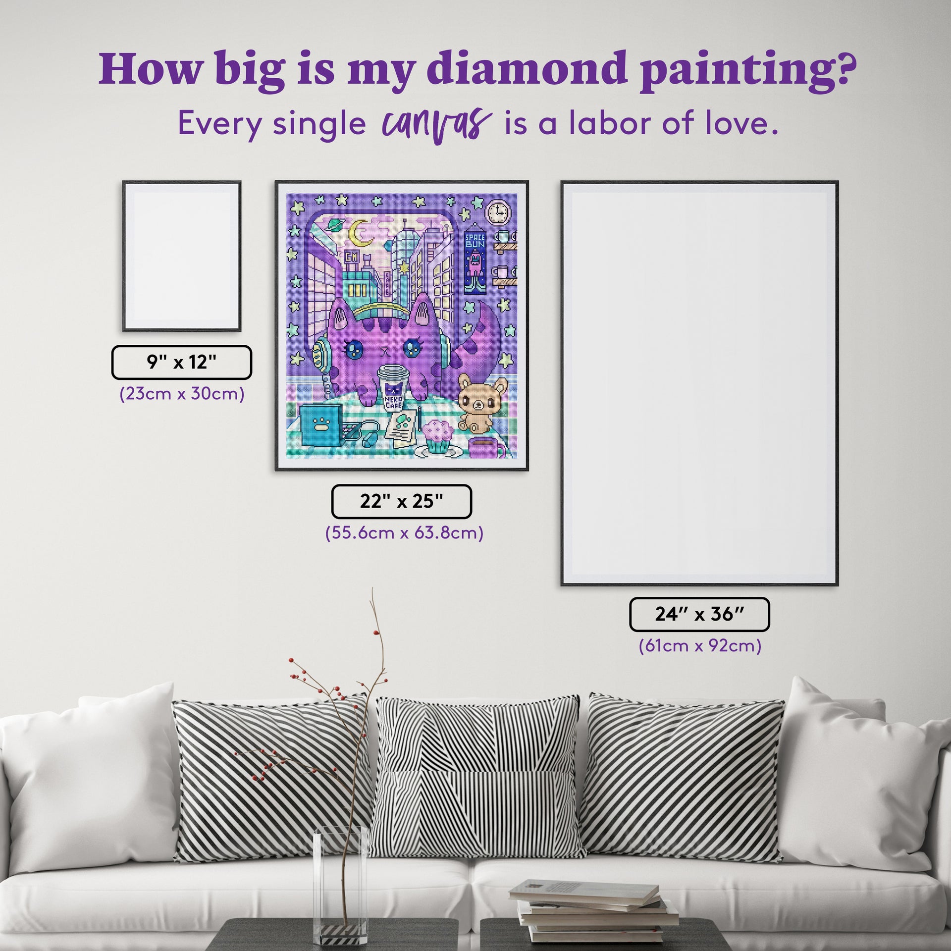 Diamond Painting Neko Cafe 22" x 25" (55.6cm x 63.8cm) / Round with 56 Colors including 2 ABs and 3 Fairy Dust Diamonds / 46,864