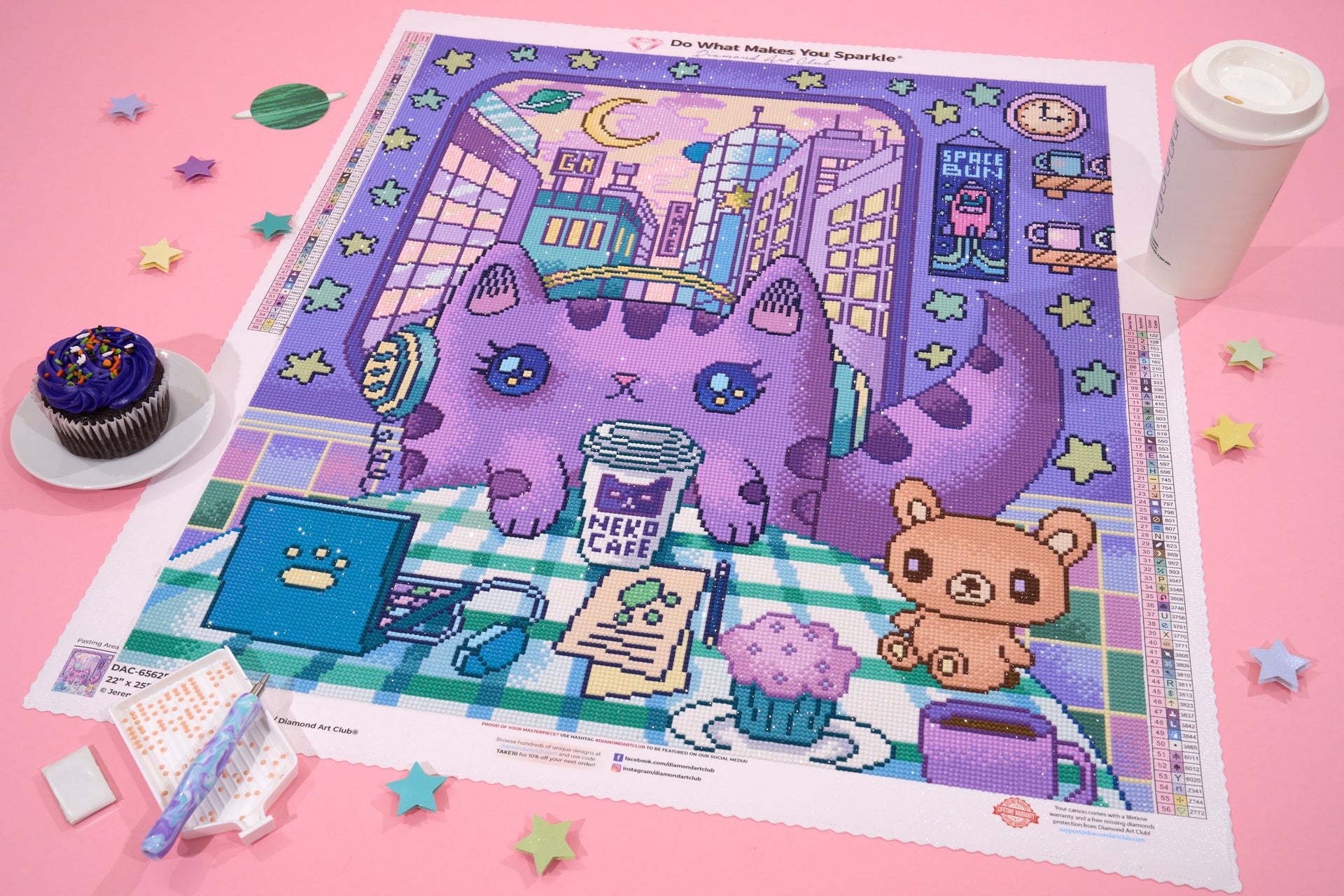 Diamond Painting Neko Cafe 22" x 25" (55.6cm x 63.8cm) / Round with 56 Colors including 2 ABs and 3 Fairy Dust Diamonds / 46,864