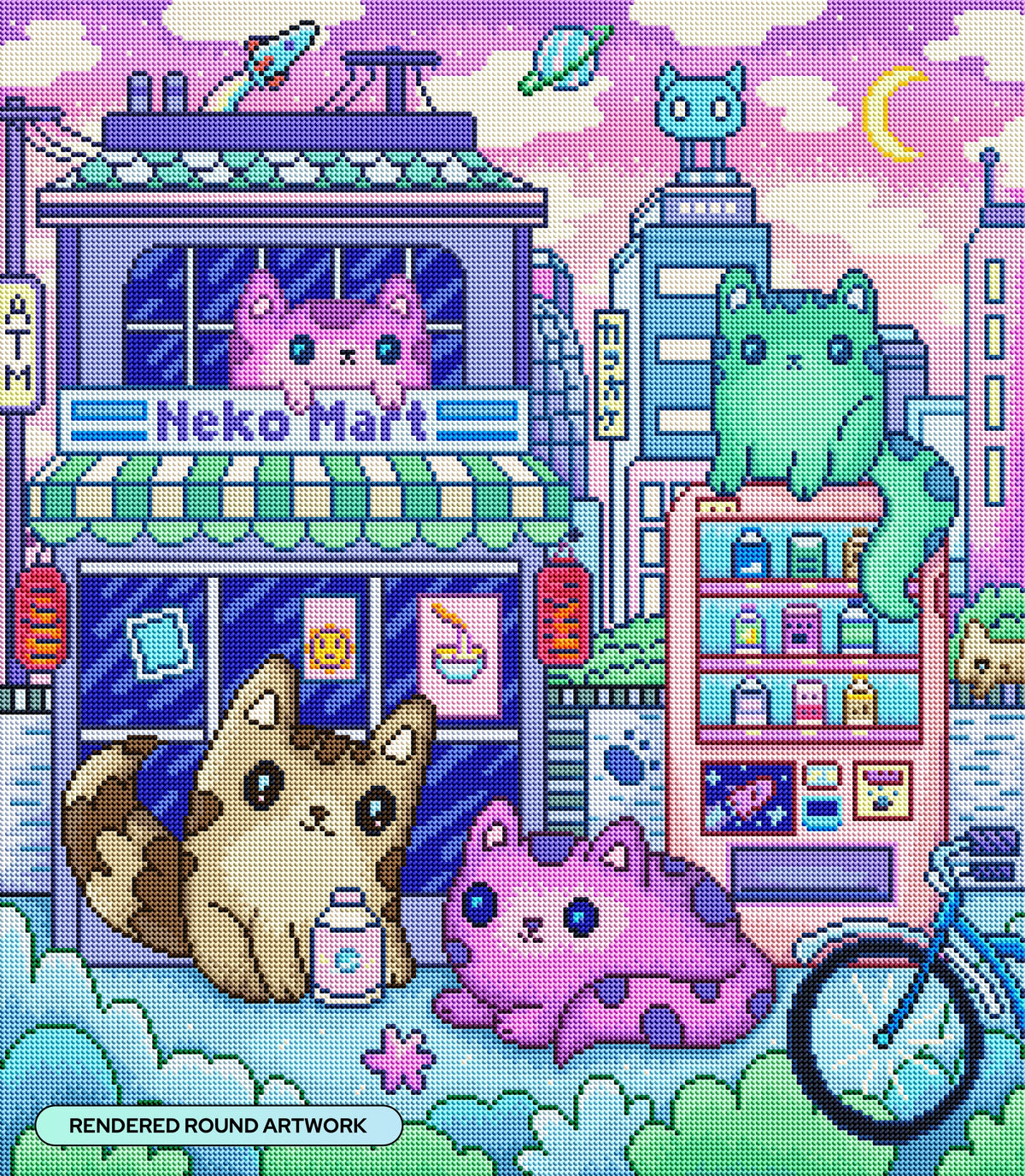 Diamond Painting Neko Mart 22" x 25" (55.6cm x 63.8cm) / Round with 50 Colors including 3 ABs and 3 Fairy Dust Diamonds / 46,864