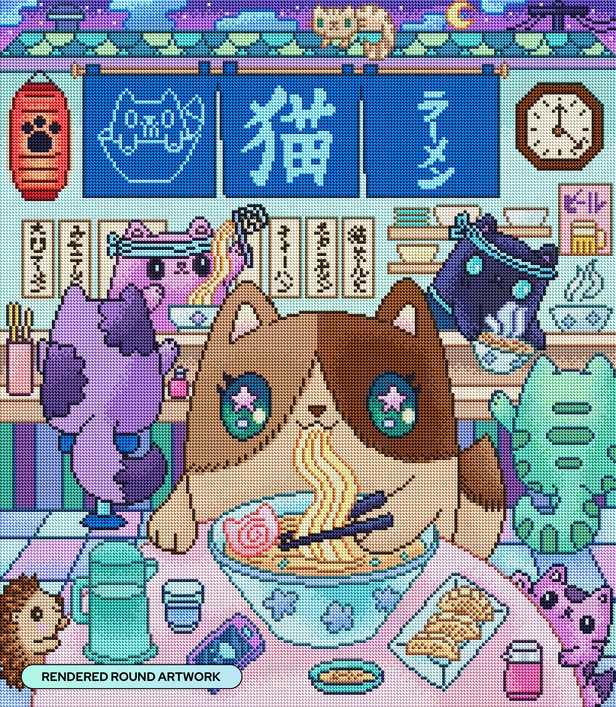 Diamond Painting Neko Ramen 22" x 25" (55.6cm x 63.8cm) / Round with 69 Colors including 1 AB and 1 Iridescent Diamond and 4 Fairy Dust Diamonds / 46,864