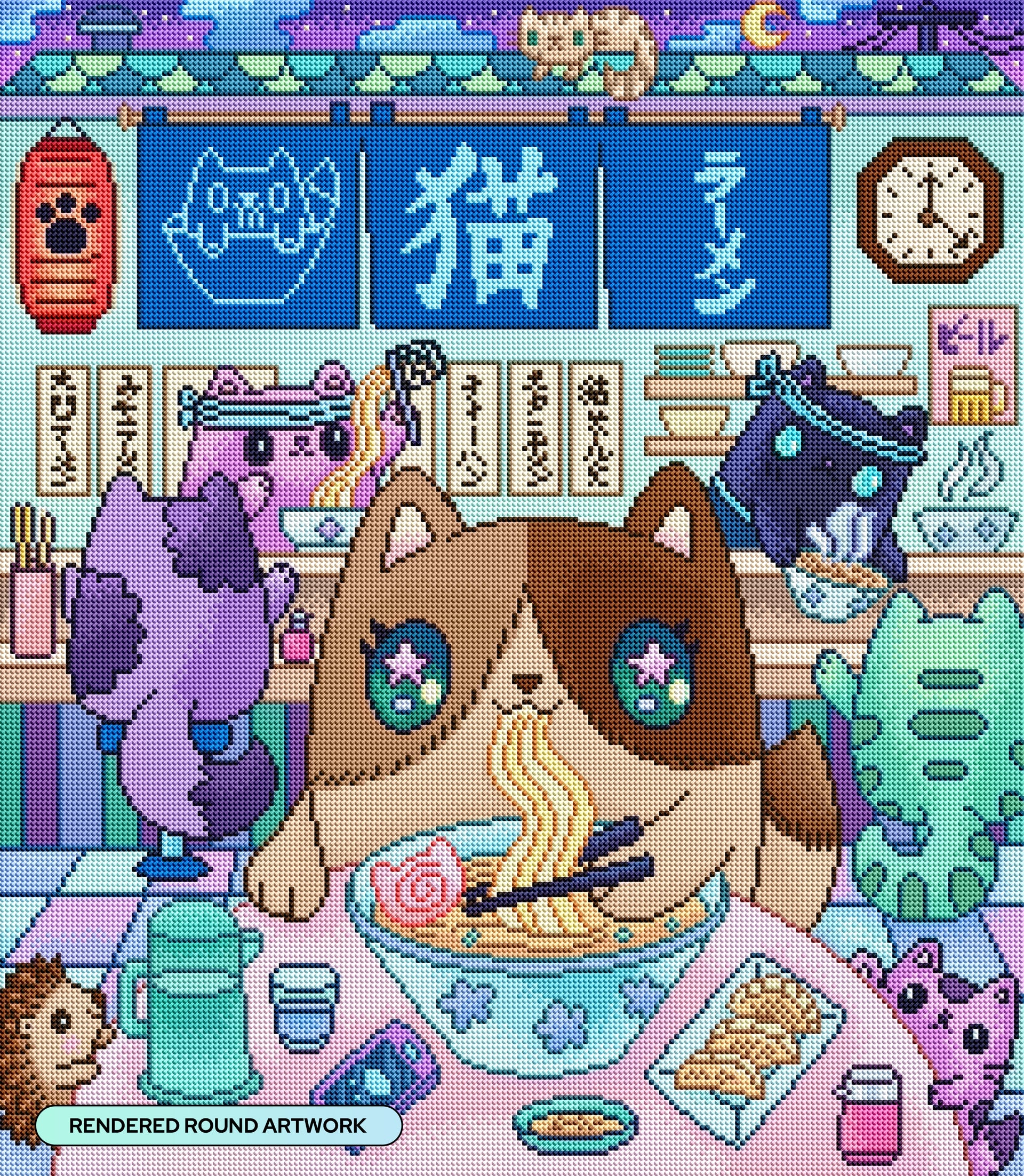 Diamond Painting Neko Ramen 22" x 25" (55.6cm x 63.8cm) / Round with 69 Colors including 1 AB and 1 Iridescent Diamond and 4 Fairy Dust Diamonds / 46,864