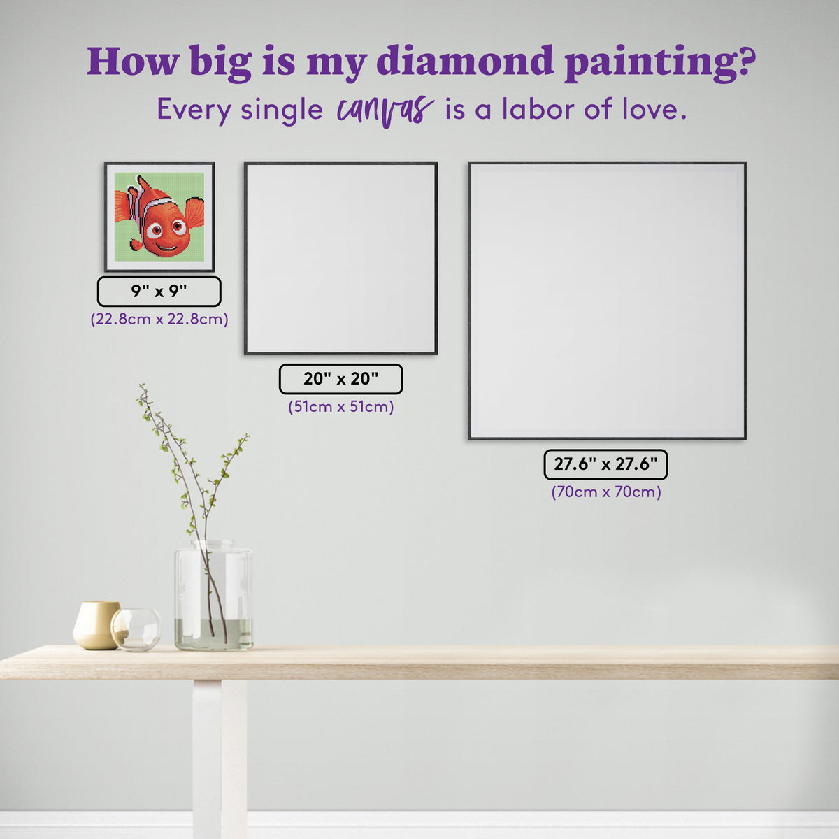 Diamond Painting Nemo 9" x 9" (22.8cm x 22.8cm) / Round with 23 Colors including 1 AB and 2 Fairy Dust Diamonds / 6,889