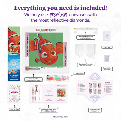 Diamond Painting Nemo 9" x 9" (22.8cm x 22.8cm) / Round with 23 Colors including 1 AB and 2 Fairy Dust Diamonds / 6,889