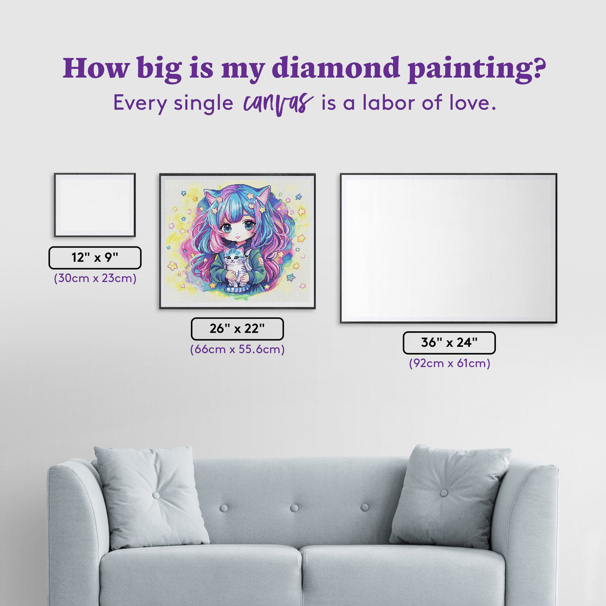 Diamond Painting Neon Neko 26" x 22" (66cm x 55.6cm) / Round with 48 Colors including 3 ABs and 4 Fairy Dust Diamonds / 48,480