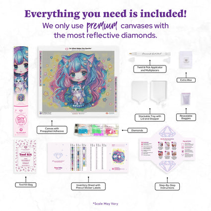 Diamond Painting Neon Neko 26" x 22" (66cm x 55.6cm) / Round with 48 Colors including 3 ABs and 4 Fairy Dust Diamonds / 48,480