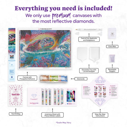 Diamond Painting Neon Vibes Sea Turtle 34.3" x 25.6" (86.9cm x 65cm) / Square with 101 Colors including 3 ABs and 3 Fairy Dust Diamonds / 91,089