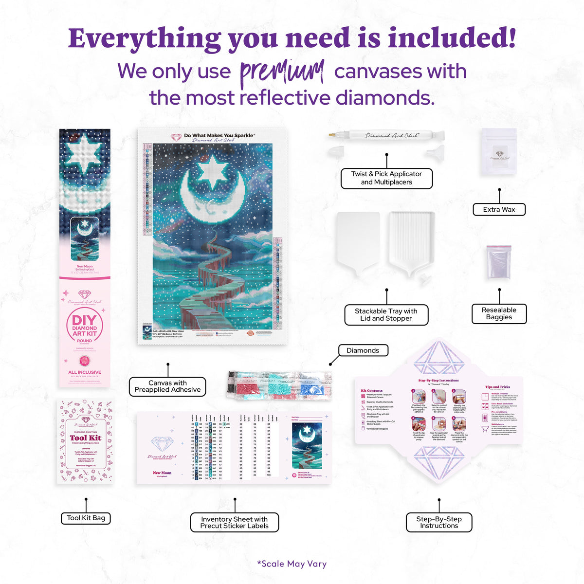 Diamond Painting New Moon 13" x 20" (32.8cm x 50.7cm) / Round With 36 Colors Including 2 ABs, 1 Fairy Dust Diamonds and 1 Glow in the Dark Diamonds / 21,177