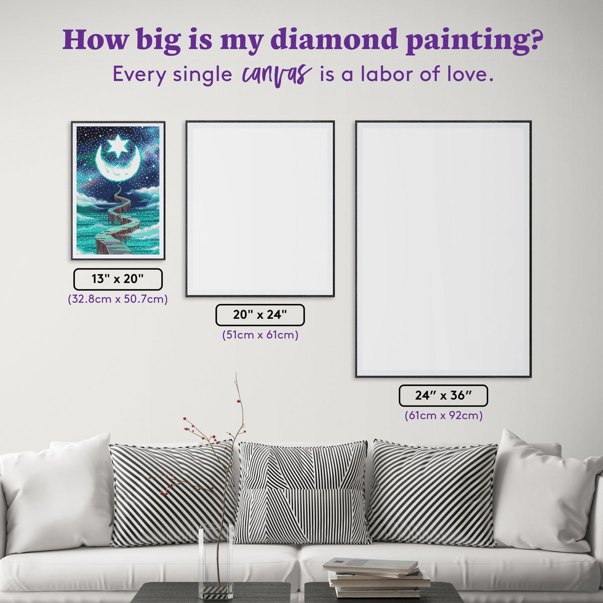Diamond Painting New Moon 13" x 20" (32.8cm x 50.7cm) / Round With 36 Colors Including 2 ABs, 1 Fairy Dust Diamonds and 1 Glow in the Dark Diamonds / 21,177