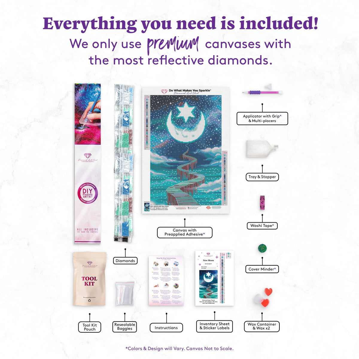 Diamond Painting New Moon 13" x 20" (32.8cm x 50.7cm) / Round With 36 Colors Including 2 ABs, 1 Fairy Dust Diamonds and 1 Glow in the Dark Diamonds / 21,177