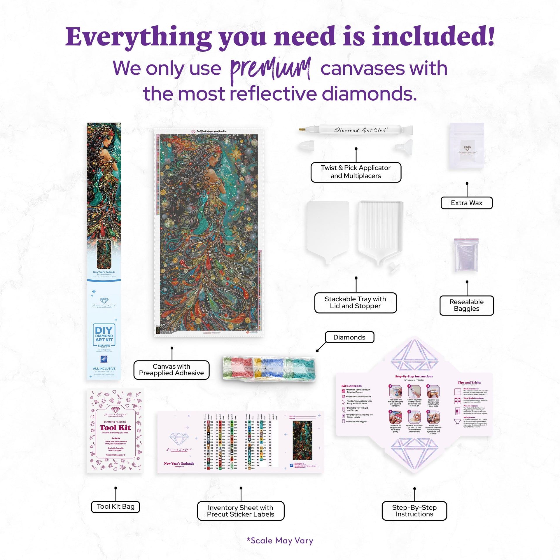 Diamond Painting New Year's Garlands 25.6" x 51.2" (65cm x 129.9cm) / Square With 82 Colors Including 3 ABs and 1 Iridescent Diamond and 1 Frosted Diamond and 3 Fairy Dust Diamonds / 136,242