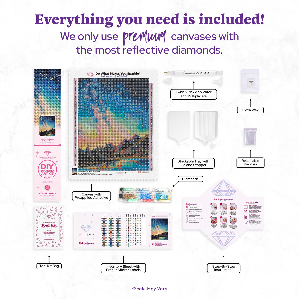 Diamond Painting Night Indulgence 13" x 17" (33cm x 42.7cm) / Round with 84 Colors including 2 ABs and 3 Fairy Dust Diamonds / 18,600