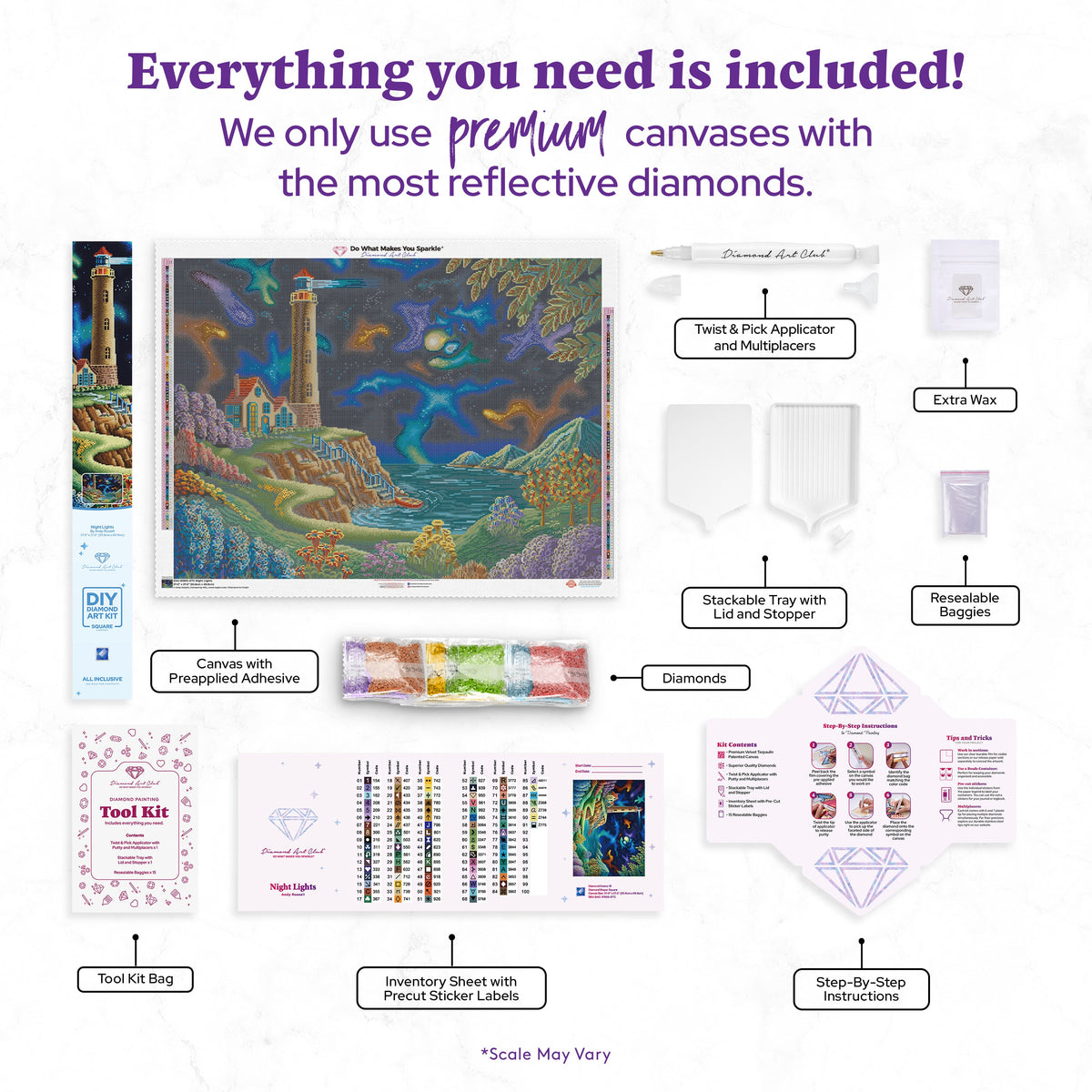 Diamond Painting Night Lights 37" x 27.6" (93.8cm x 69.9cm) / Square with 91 Colors including 3 ABs and 4 Fairy Dust Diamonds / 105,937