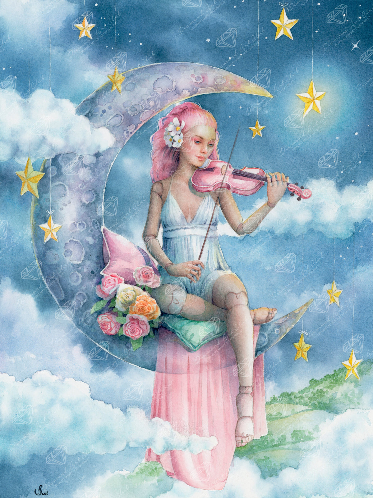Diamond Painting Night Music 25.6" x 34.3" (65cm x 86.9cm) / Square with 88 Colors including 1 AB and 3 Fairy Dust Diamonds / 91,089