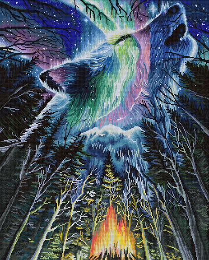 Diamond Painting Northern Wolf 25.6" x 31.9" (65cm x 80.9cm) / Square with 74 Colors including 2 ABs and 4 Fairy Dust Diamonds / 84,825