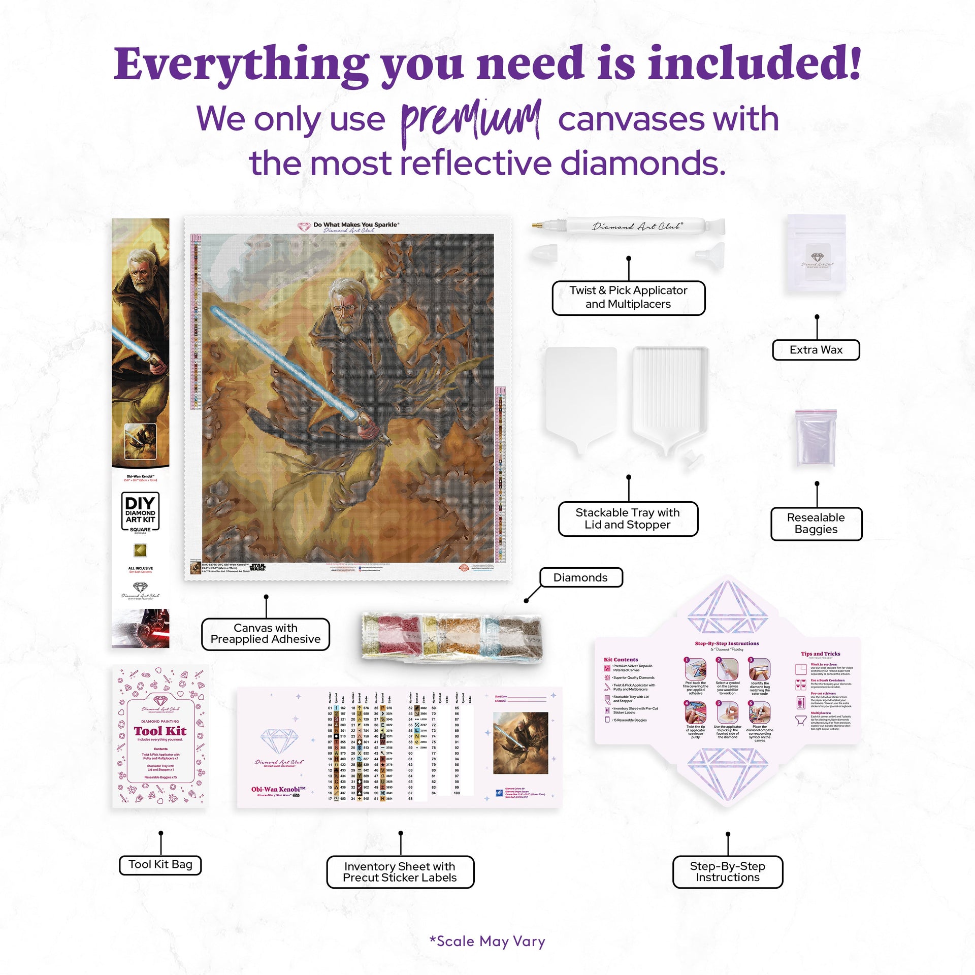 Diamond Painting Obi-Wan Kenobi™ 25.6" x 28.7" (65cm x 73cm) / Square with 59 Colors including 1 Iridescent Diamond and 5 Fairy Dust Diamonds / 76,473