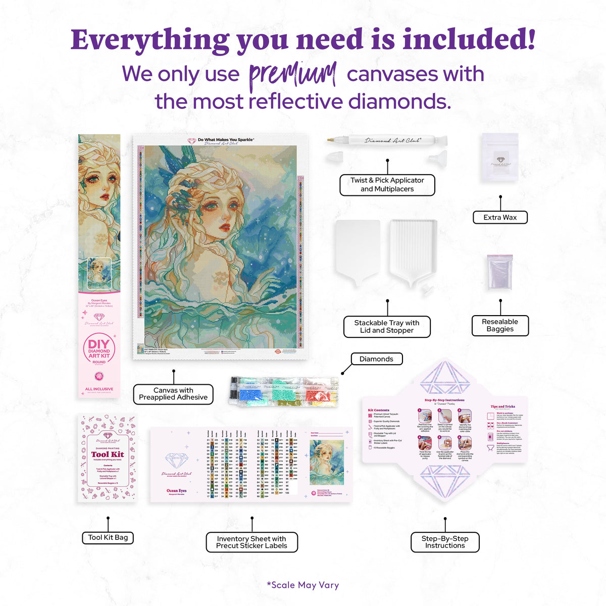 Diamond Painting Ocean Eyes 22" x 29" (55.6cm x 73.8cm) / Round with 96 Colors including 1 AB and 3 Fairy Dust Diamonds / 54,136