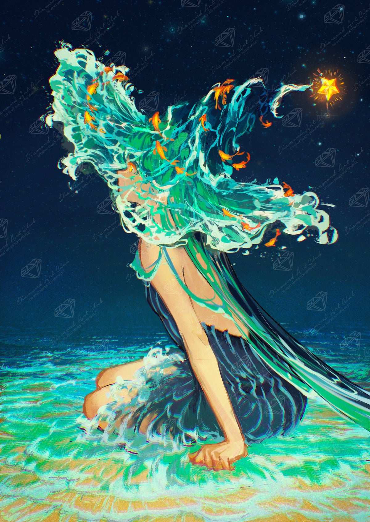 Diamond Painting Ocean Hat 22" x 31" (55.8cm x 78.7cm) / Square with 74 Colors including 2 ABs and 1 Iridescent Diamond and 2 Fairy Dust Diamonds / 70,784