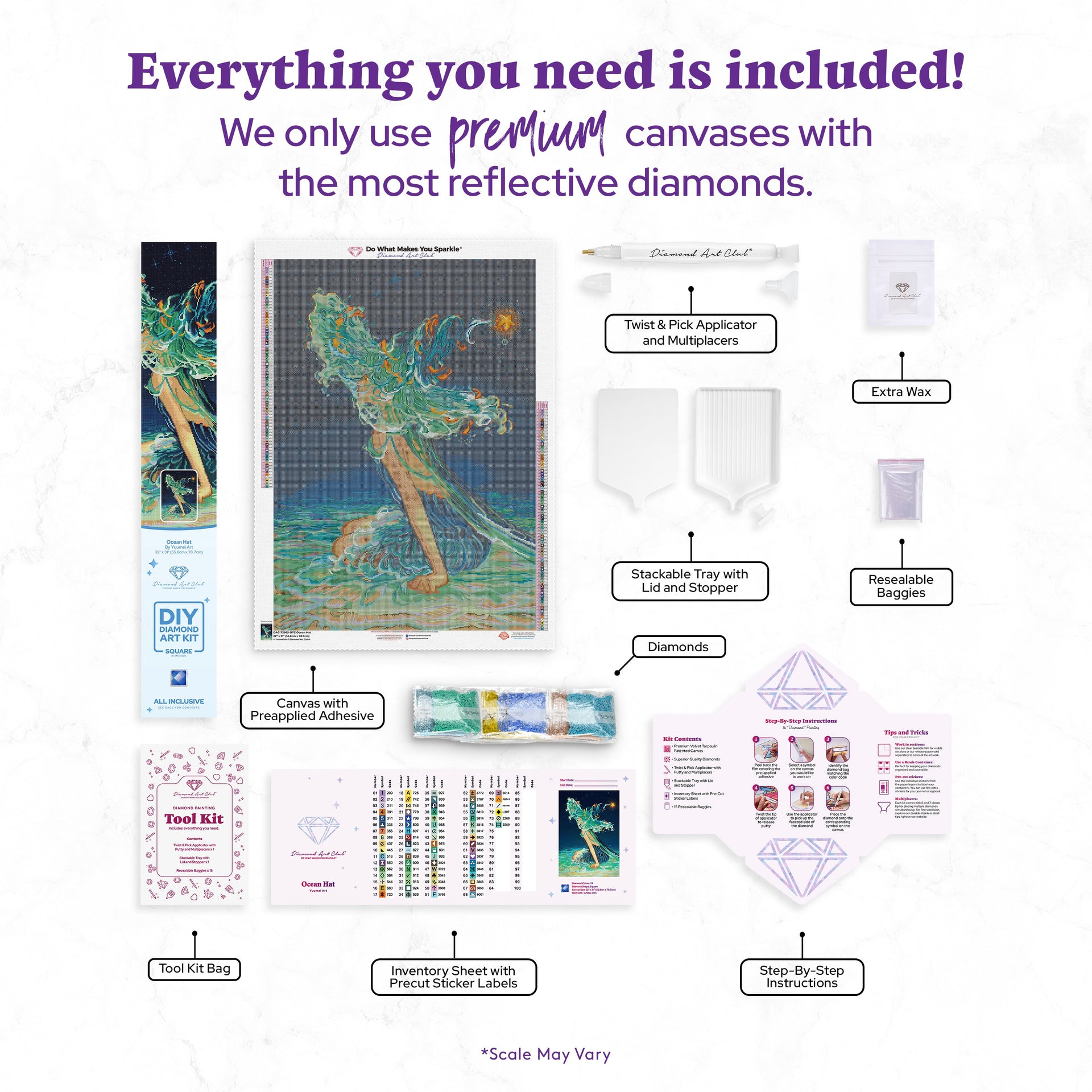 Diamond Painting Ocean Hat 22" x 31" (55.8cm x 78.7cm) / Square with 74 Colors including 2 ABs and 1 Iridescent Diamond and 2 Fairy Dust Diamonds / 70,784