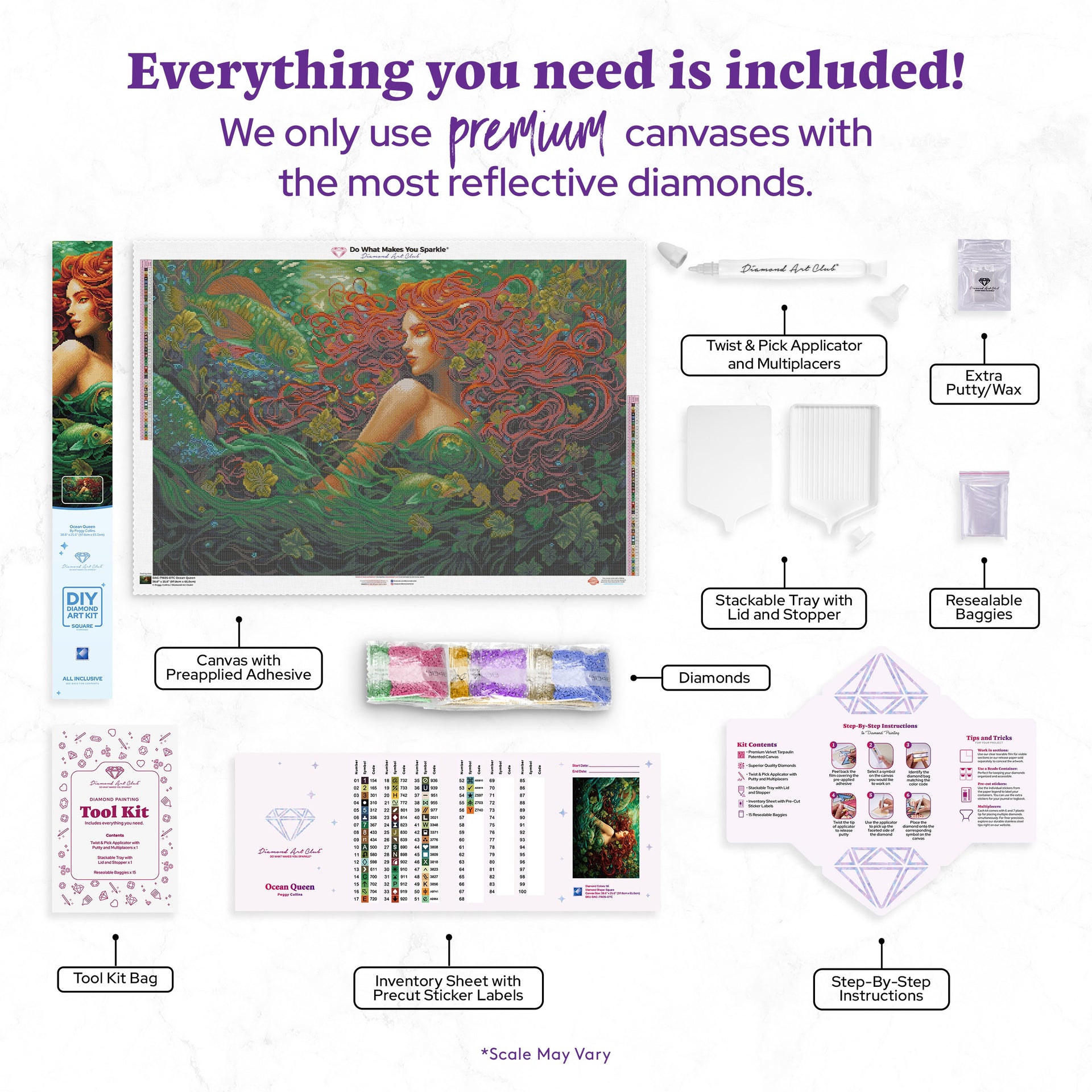 Diamond Painting Ocean Queen 38.6" x 25.6" (97.8cm x 65cm) / Square with 56 Colors including 4 ABs and 3 Fairy Dust Diamonds / 102,573