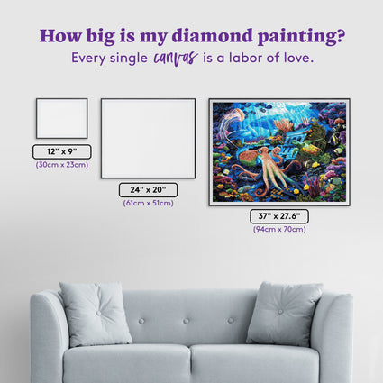 Diamond Painting Octopus Shipwreck 37" x 27.6" (94cm x 70cm) / Square with 64 Colors including 4 ABs and 2 Fairy Dust Diamonds / 105,937