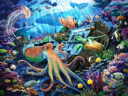 Diamond Painting Octopus Shipwreck 37" x 27.6" (94cm x 70cm) / Square with 64 Colors including 4 ABs and 2 Fairy Dust Diamonds / 105,937