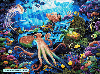 Diamond Painting Octopus Shipwreck 37" x 27.6" (94cm x 70cm) / Square with 64 Colors including 4 ABs and 2 Fairy Dust Diamonds / 105,937