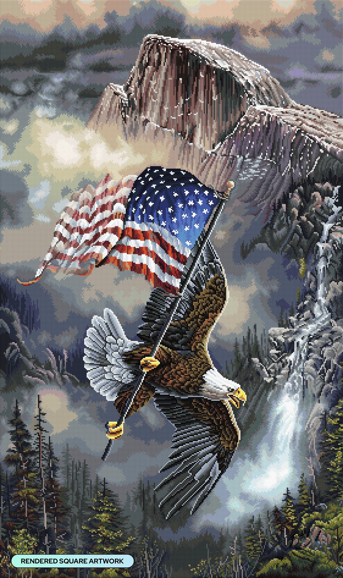 Diamond Painting Old Glory at Half Dome 27.6" x 46.5" (69.9cm x 117.7cm) / Square with 60 Colors including 1 AB and 4 Fairy Dust Diamonds / 132,913