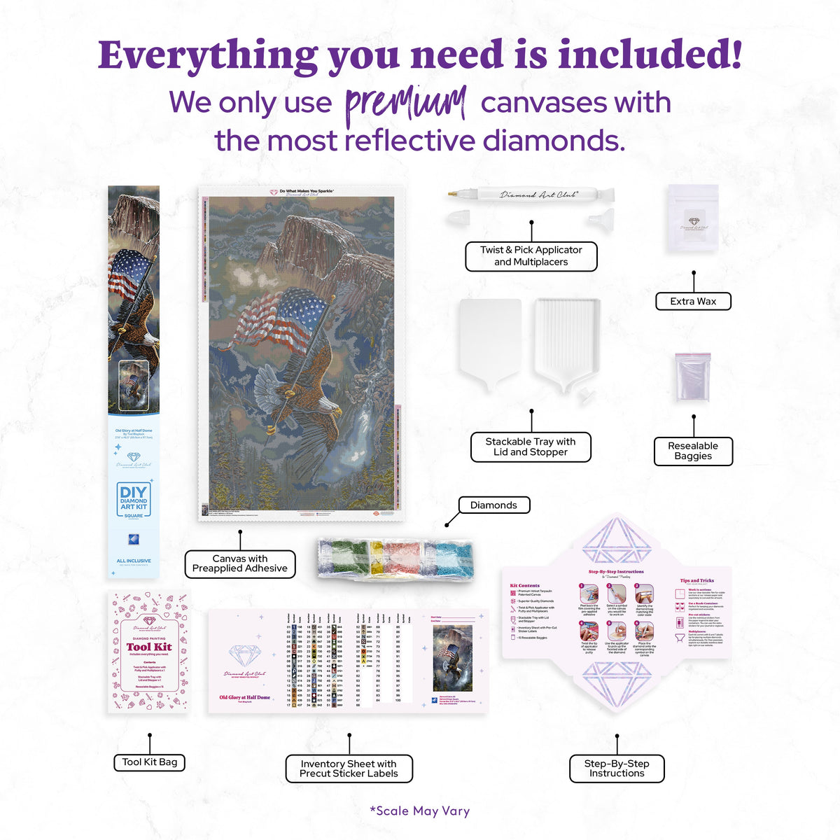 Diamond Painting Old Glory at Half Dome 27.6" x 46.5" (69.9cm x 117.7cm) / Square with 60 Colors including 1 AB and 4 Fairy Dust Diamonds / 132,913