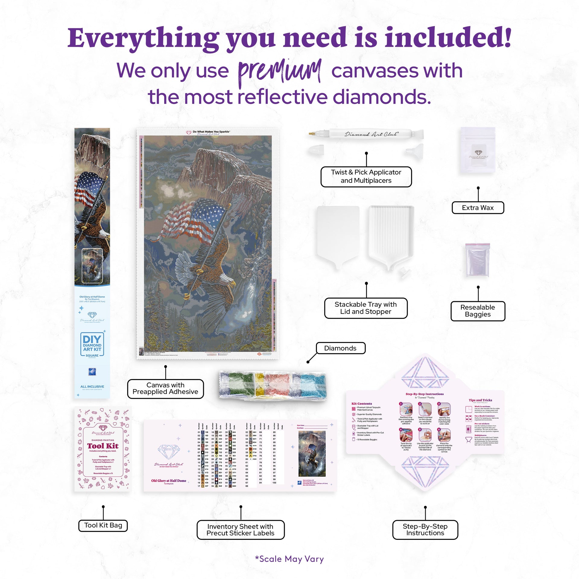 Diamond Painting Old Glory at Half Dome 27.6" x 46.5" (69.9cm x 117.7cm) / Square with 60 Colors including 1 AB and 4 Fairy Dust Diamonds / 132,913