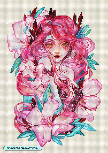 Diamond Painting Oleander 22" x 31" (55.6cm x 78.7cm) / Round with 74 Colors including 3 ABs and 3 Fairy Dust Diamonds / 57,772