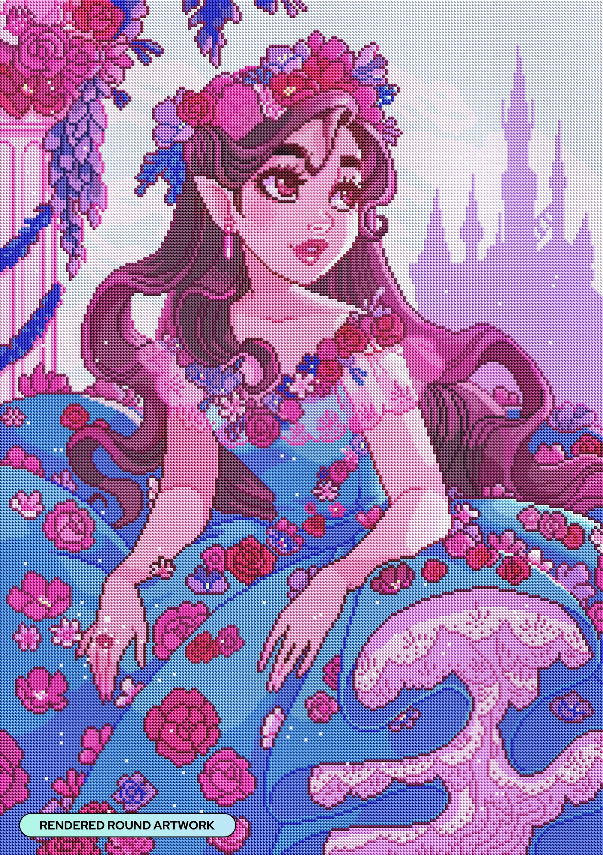 Diamond Painting Once Upon a Fairytale 22" x 31" (55.6cm x 78.7cm) / Round with 45 Colors including 1 AB and 1 Iridescent Diamond and 1 Frosted Diamond and 1 Fairy Dust Diamond / 57,772