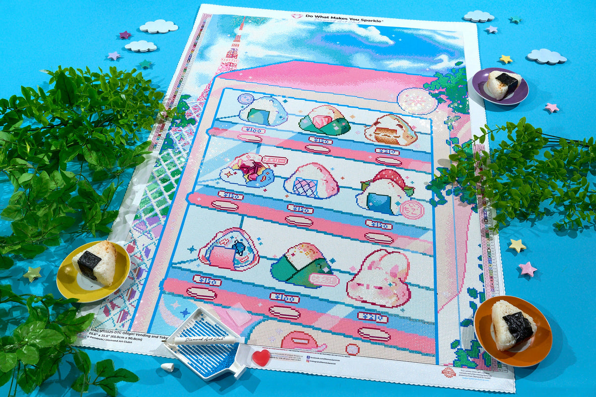 Diamond Painting Onigiri Vending and Tokyo Tower 25.6" x 35.8" (65cm x 90.8cm) / Square with 77 Colors including 4 ABs and 4 Fairy Dust Diamonds / 95,265