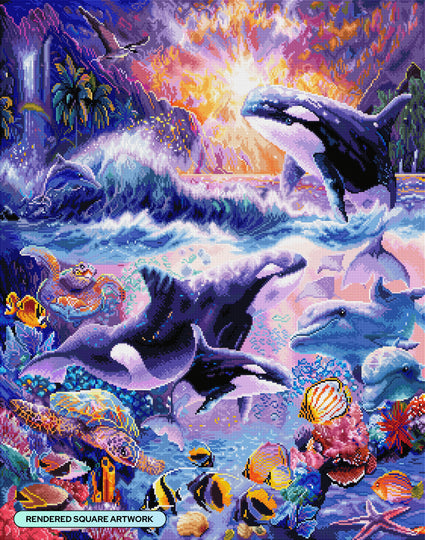 Diamond Painting Orca Sunset 27.6" x 35" (69.9cm x 88.9cm) / Square with 77 Colors including 2 ABs and 4 Fairy Dust Diamonds / 100,317