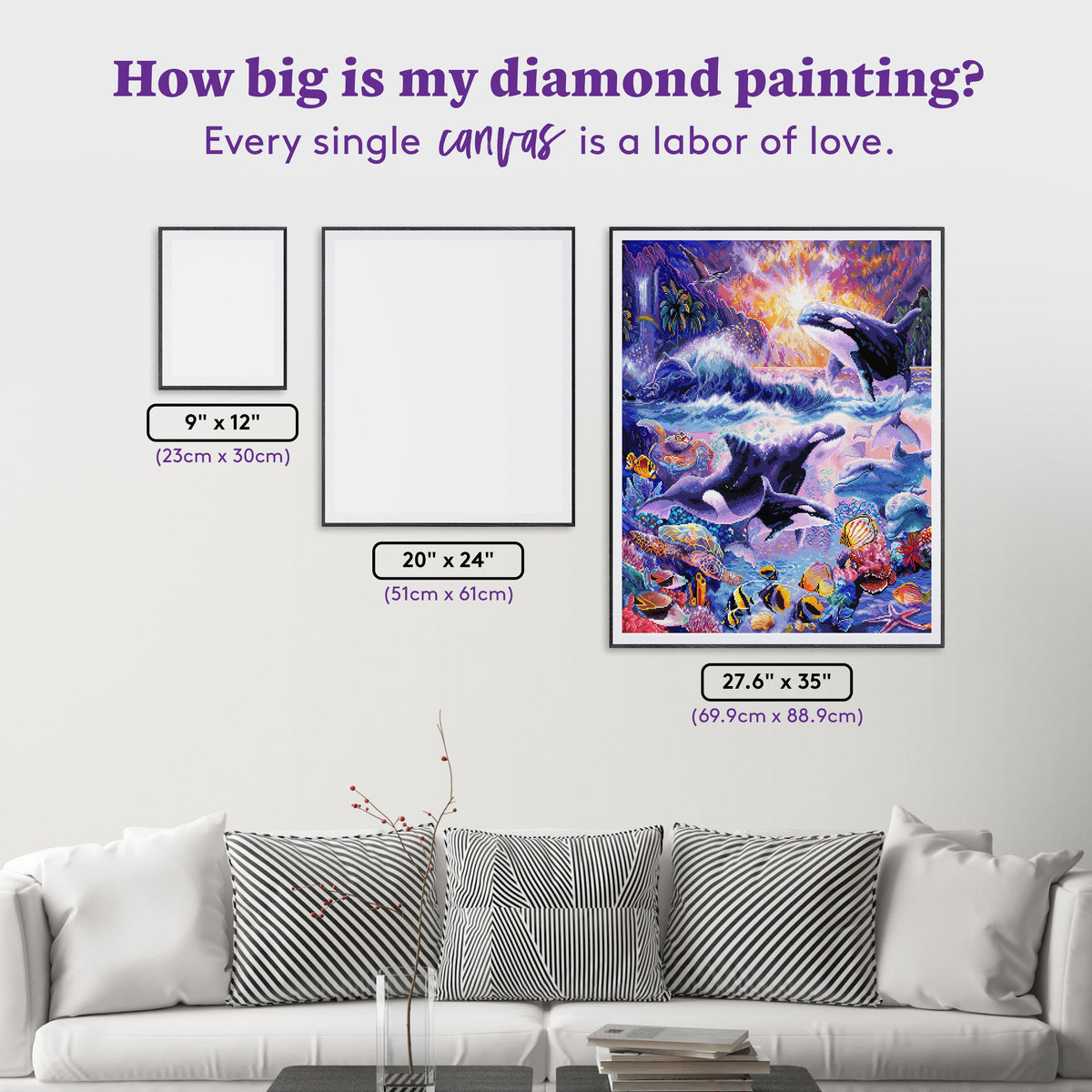 Diamond Painting Orca Sunset 27.6" x 35" (69.9cm x 88.9cm) / Square with 77 Colors including 2 ABs and 4 Fairy Dust Diamonds / 100,317