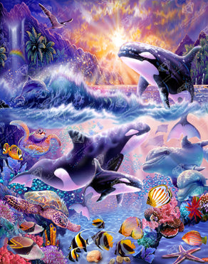 Diamond Painting Orca Sunset 27.6" x 35" (69.9cm x 88.9cm) / Square with 77 Colors including 2 ABs and 4 Fairy Dust Diamonds / 100,317