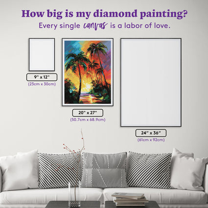 Diamond Painting Palm Paradise 20" x 27" (50.7cm x 68.9cm) / Round with 73 Colors including 3 ABs and 2 Fairy Dust Diamonds / 44,526