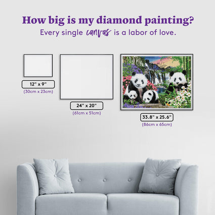 Diamond Painting Panda Bears 33.8" x 25.6" (86cm x 65cm) / Square with 60 Colors including 2 ABs and 2 Fairy Dust Diamonds / 90,045