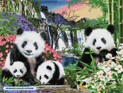 Diamond Painting Panda Bears 33.8" x 25.6" (86cm x 65cm) / Square with 60 Colors including 2 ABs and 2 Fairy Dust Diamonds / 90,045