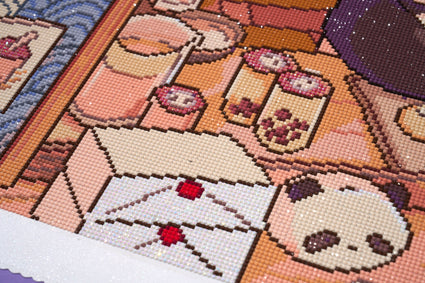 Diamond Painting Panda Cafe 29" x 22" (73.5cm x 55.6cm) / Round With 46 Colors Including 2 ABs and 3 Fairy Dust Diamonds / 53,934