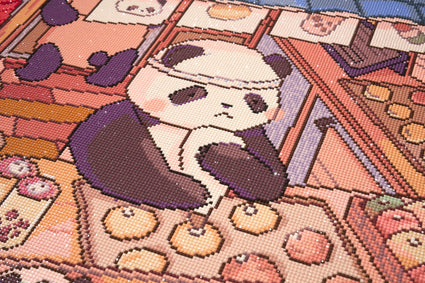 Diamond Painting Panda Cafe 29" x 22" (73.5cm x 55.6cm) / Round With 46 Colors Including 2 ABs and 3 Fairy Dust Diamonds / 53,934