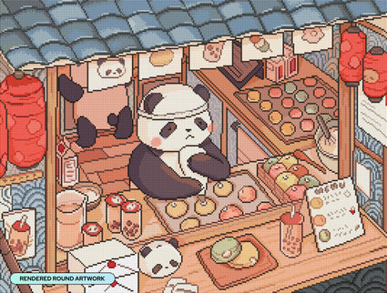 Diamond Painting Panda Cafe 29" x 22" (73.5cm x 55.6cm) / Round With 46 Colors Including 2 ABs and 3 Fairy Dust Diamonds / 53,934