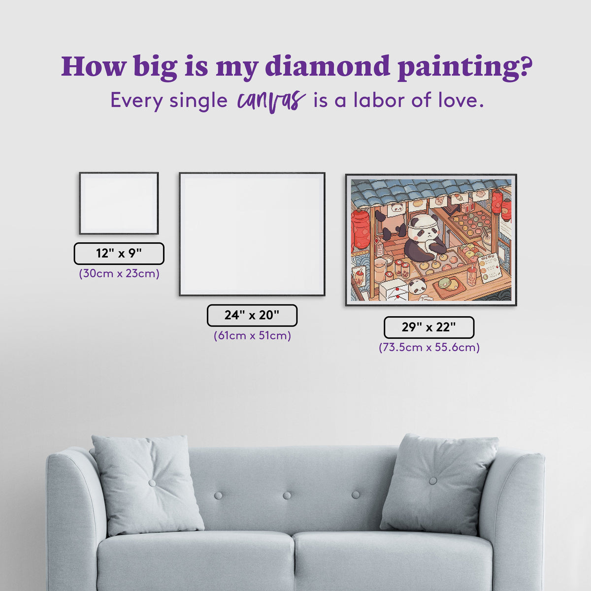 Diamond Painting Panda Cafe 29" x 22" (73.5cm x 55.6cm) / Round With 46 Colors Including 2 ABs and 3 Fairy Dust Diamonds / 53,934