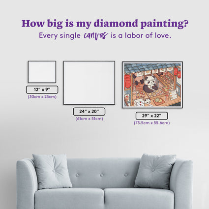 Diamond Painting Panda Cafe 29" x 22" (73.5cm x 55.6cm) / Round With 46 Colors Including 2 ABs and 3 Fairy Dust Diamonds / 53,934