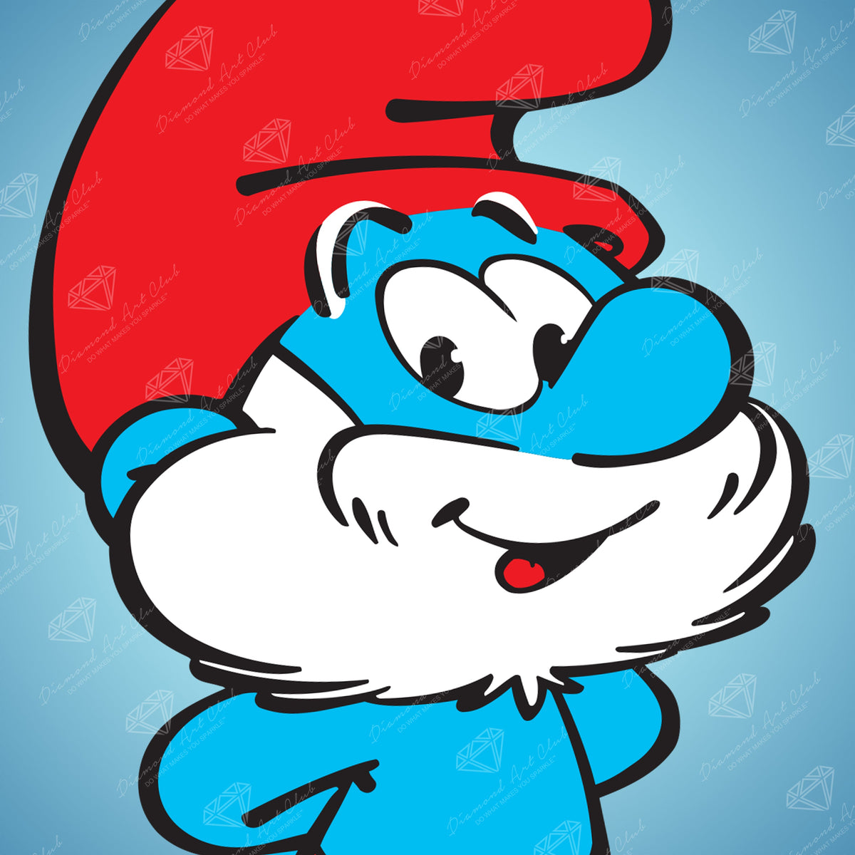 Diamond Painting Papa Smurf 9" x 9" (23cm x 23cm) / Round with 9 Colors including 1 Glow In The Dark Diamond and 1 Fairy Dust Diamond / 6,724