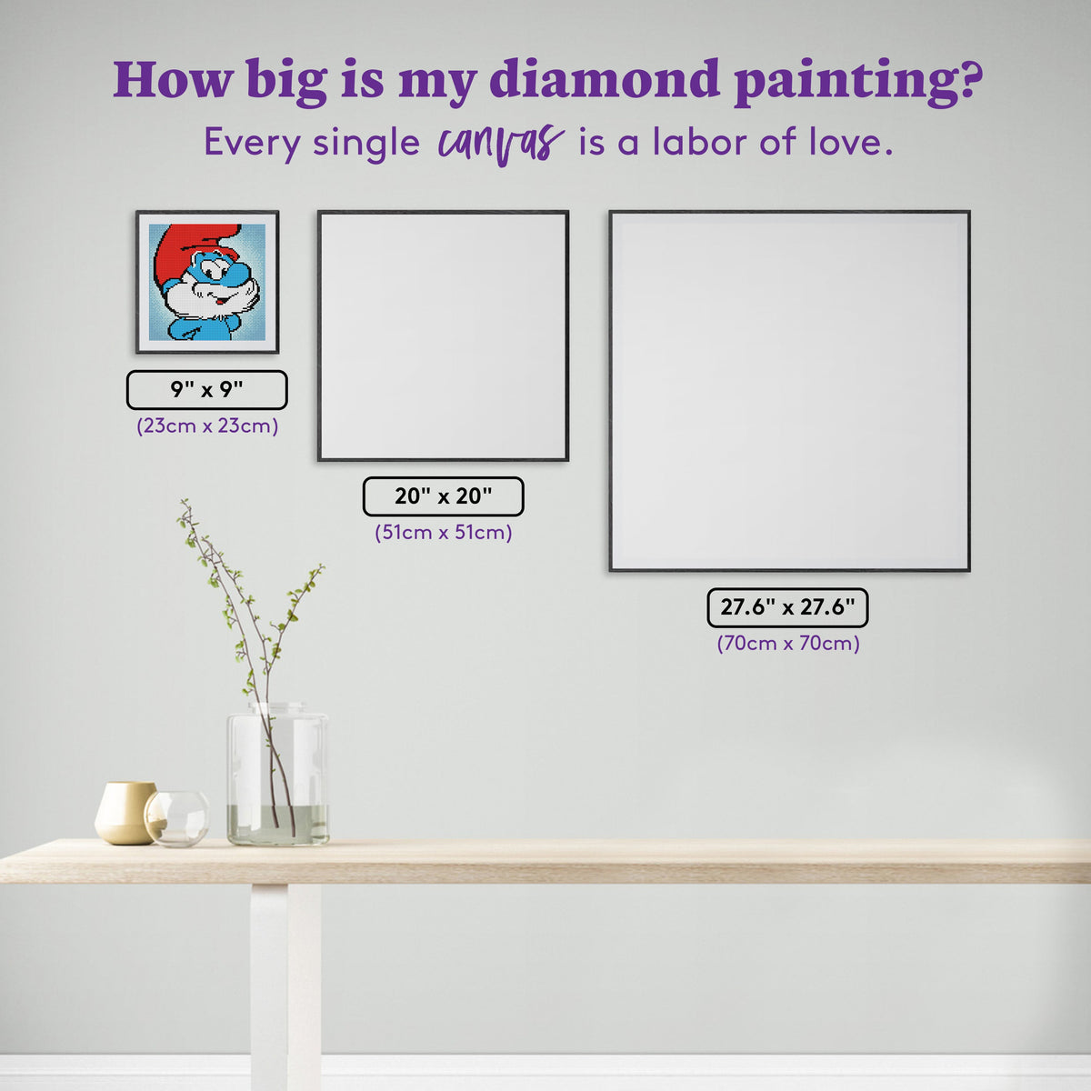 Diamond Painting Papa Smurf 9" x 9" (23cm x 23cm) / Round with 9 Colors including 1 Glow In The Dark Diamond and 1 Fairy Dust Diamond / 6,724